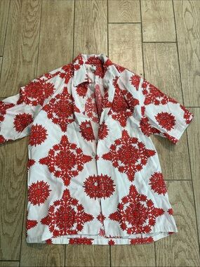 White Button Front Shirt with Medallion Print